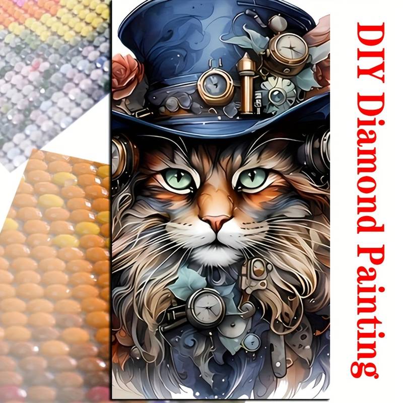 Diamond Painting Steampunk Cat Picture Of Rhinestone - Temu